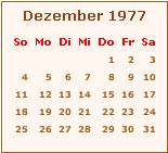 Kalender Dezember 1977