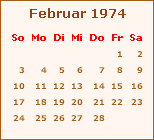 Kalender Februar 1974