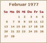 Kalender Februar 1977