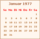 Kalender Januar 1977
