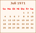 Kalender Juli 1971