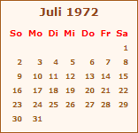 Kalender Juli 1972