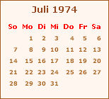 Kalender Juli 1974