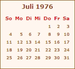 Kalender Juli 1976