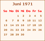 Kalender Juni 1971