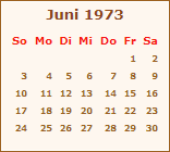 Kalender Juni 1973