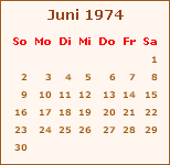 Kalender Juni 1974