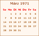 Kalender März 1971
