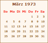 Kalender März 1973