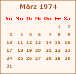 Kalender M�rz 1974