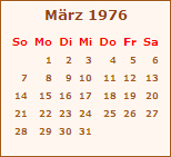 Kalender März 1976