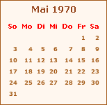 Kalender Mai 1970