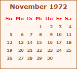Kalender November 1972