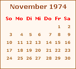 Kalender November 1974