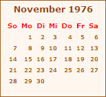 Kalender November 1976