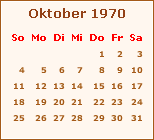 Kalender Oktober 1970