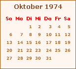 Kalender Oktober 1974