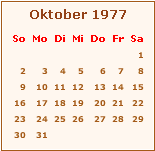 Kalender Oktober 1977