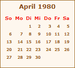 Kalender April 1980