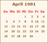 Kalender April 1981