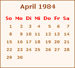 Kalender April 1984