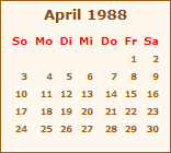 Kalender April 1988