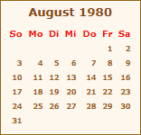 Kalender August 1980