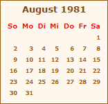 Kalender August 1981
