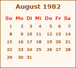 Kalender August 1982