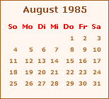 Kalender August 1984