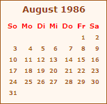 Kalender August 1986