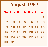 Kalender August 1987