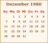 Kalender Dezember 1980