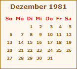 Kalender Dezember 1981