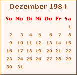 Kalender Dezember 1984