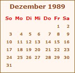 Kalender Dezember 1989