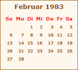 Kalender Februar 1983