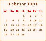 Kalender Februar 1984