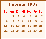 Kalender Februar 1987