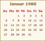 Kalender Januar 1980