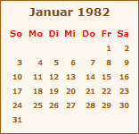 Kalender Januar 1982