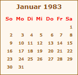 Kalender Januar 1983