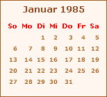 Kalender Januar 1984