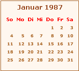 Kalender Januar 1987