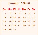 Kalender Januar 1989