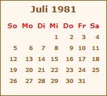 Kalender Juli 1981