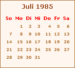 Kalender Juli 1984