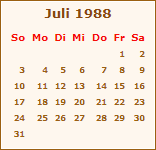Kalender Juli 1988