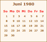 Kalender Juni 1980