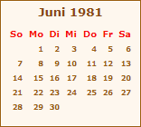 Kalender Juni 1981